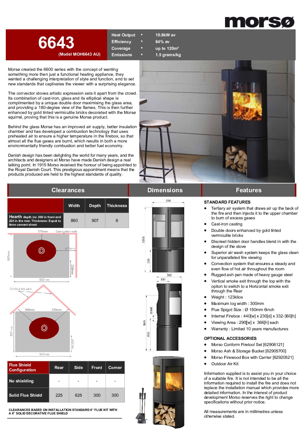 Morso - Wood Heater - 6643 F/S - 10-12sq - Image 2