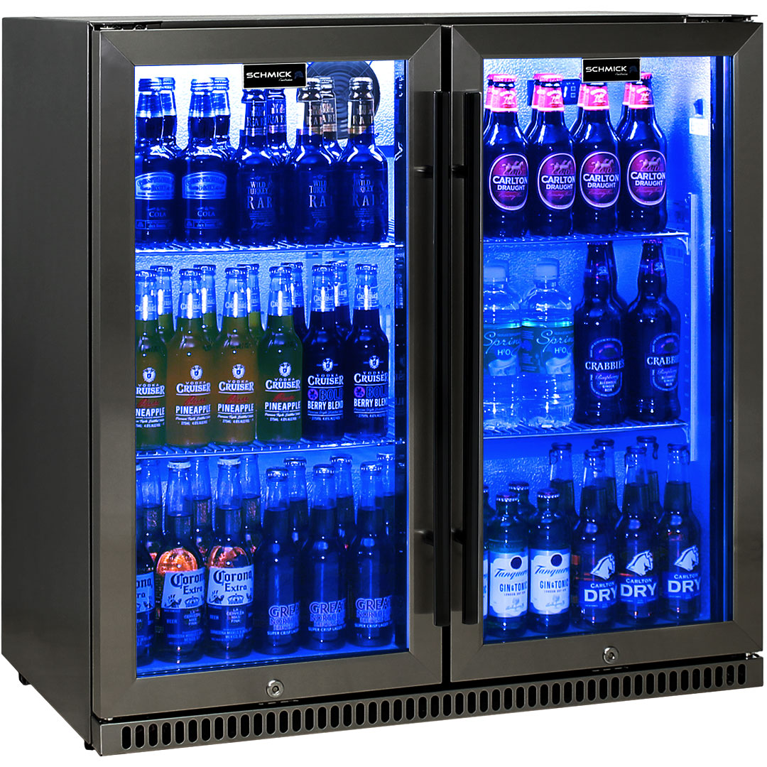 Schmick Black Stainless Steel Bar Fridge | 2 Door | Heat and Grill