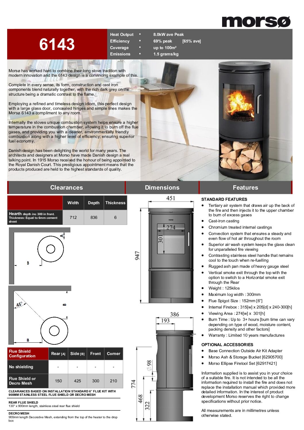 Morso - Wood Heater - 6143 F/S - 6-9sq - Image 2