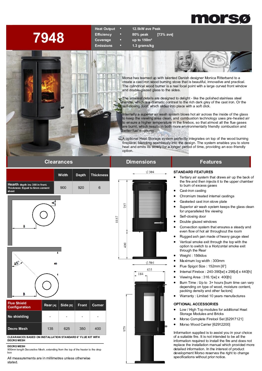 Morso - Wood Heater - 7948 F/S - 12-15sq - Image 2